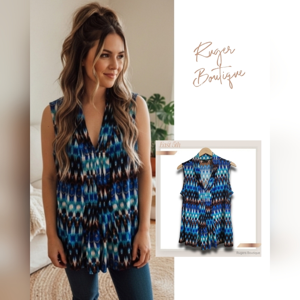 🌿East 5th Women's XL Blue Patterned Top-Beautiful!